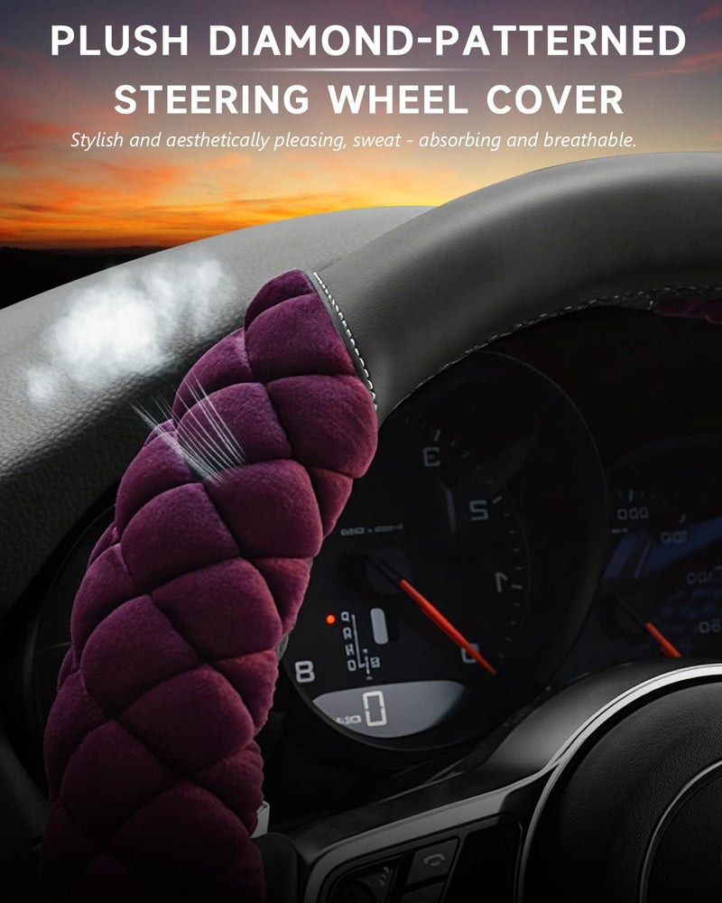 Cxtiy Universal Car Steering Wheel Cover Fluffy Soft Winter Plush Steering Wheel Cover (A-Purple) - Image 4
